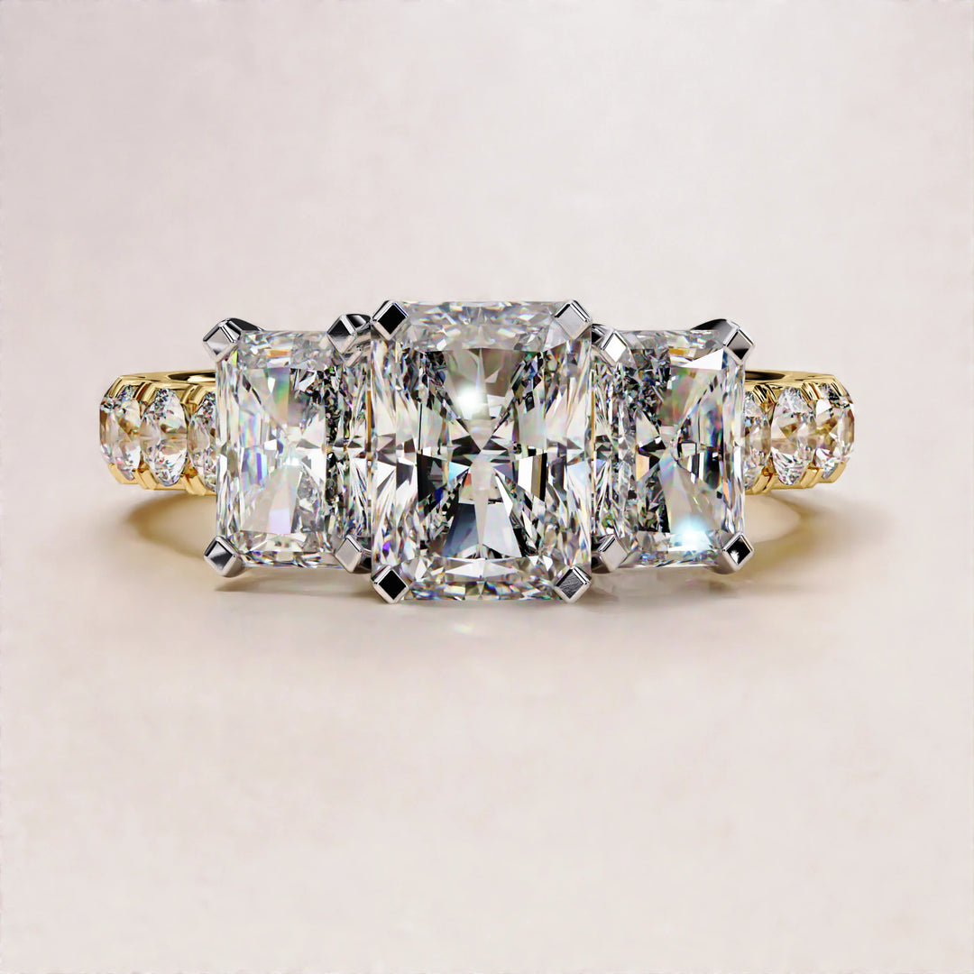 3.01 CT Radiant and Round Lab Grown Diamond Engagement Ring