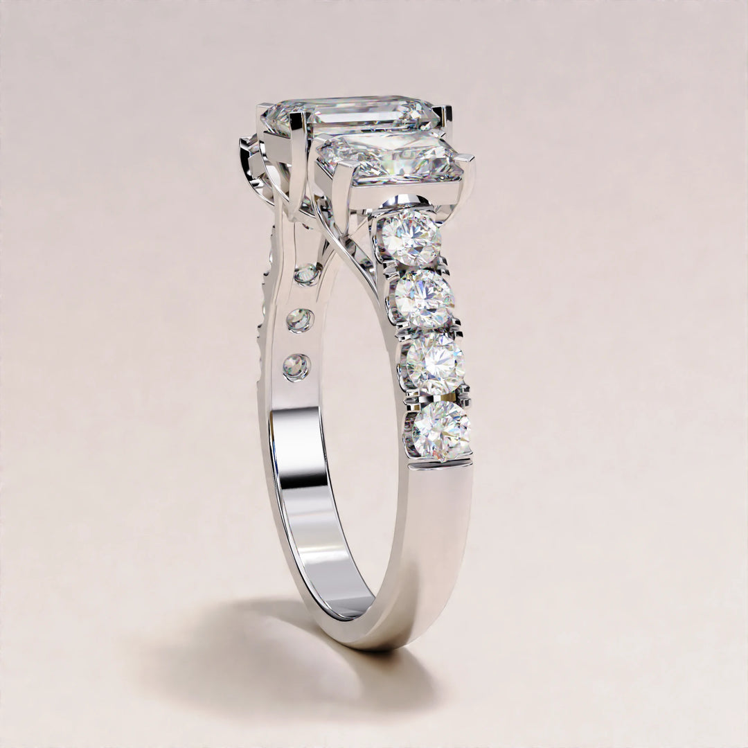 3.01 CT Radiant and Round Lab Grown Diamond Engagement Ring