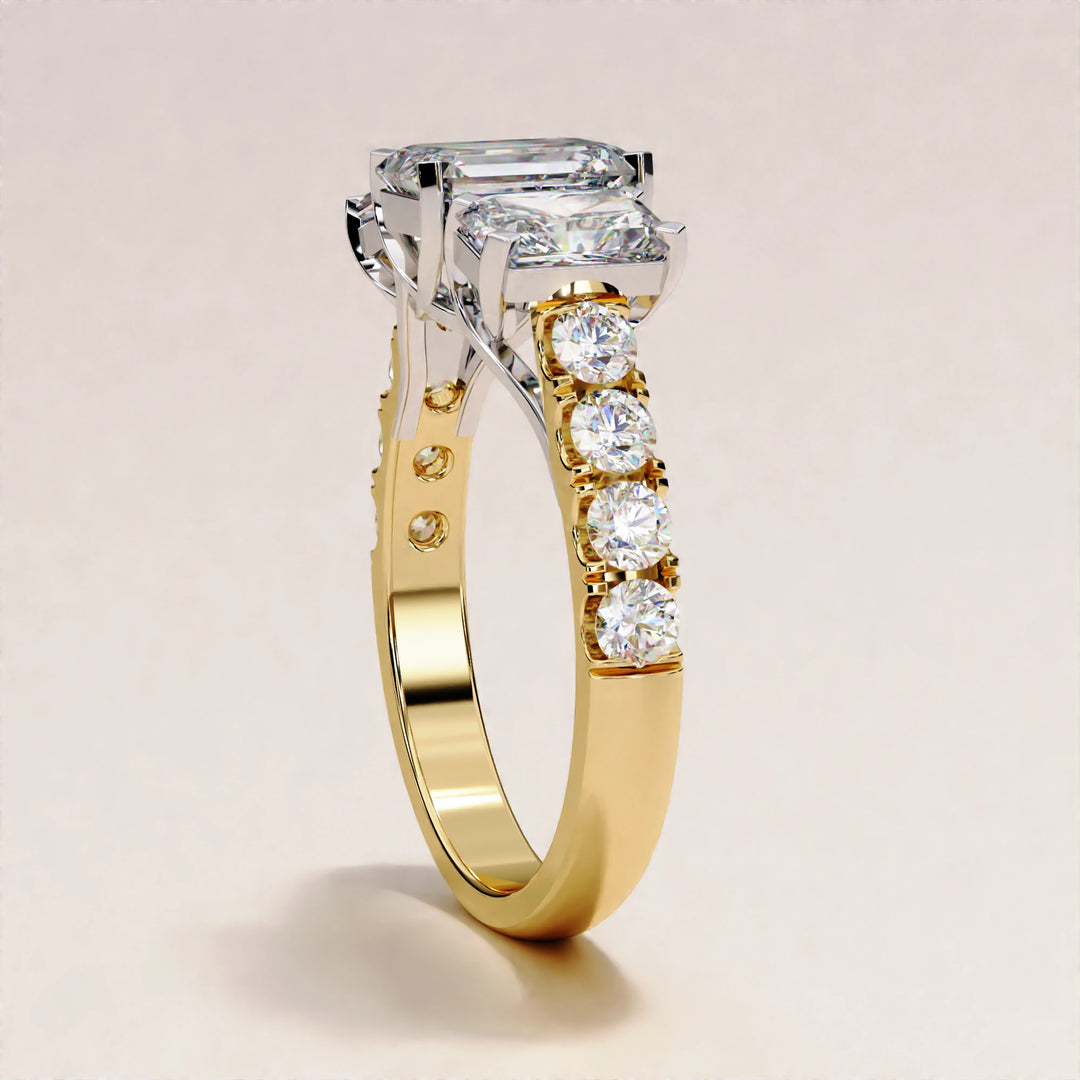 3.01 CT Radiant and Round Lab Grown Diamond Engagement Ring