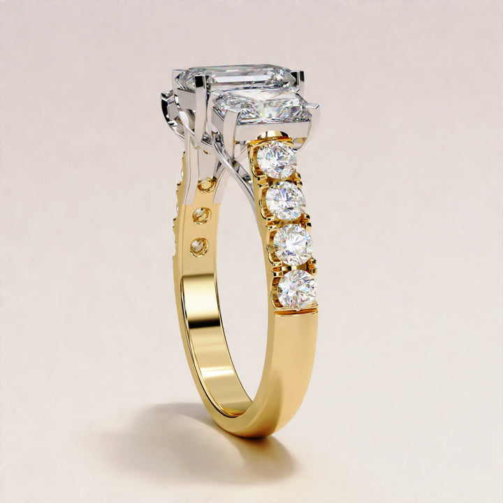 3.01 CT Radiant and Round Lab Grown Diamond Engagement Ring