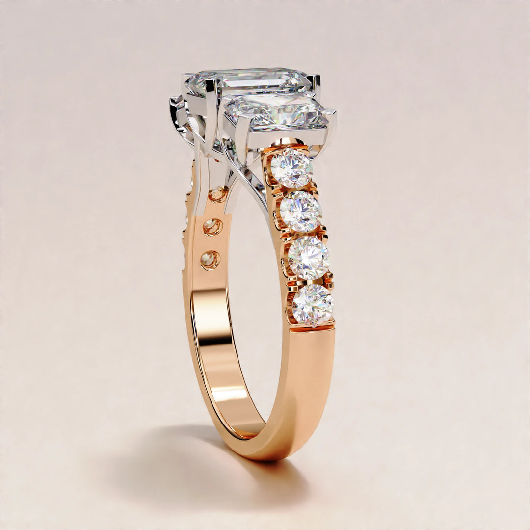 3.01 CT Radiant and Round Lab Grown Diamond Engagement Ring