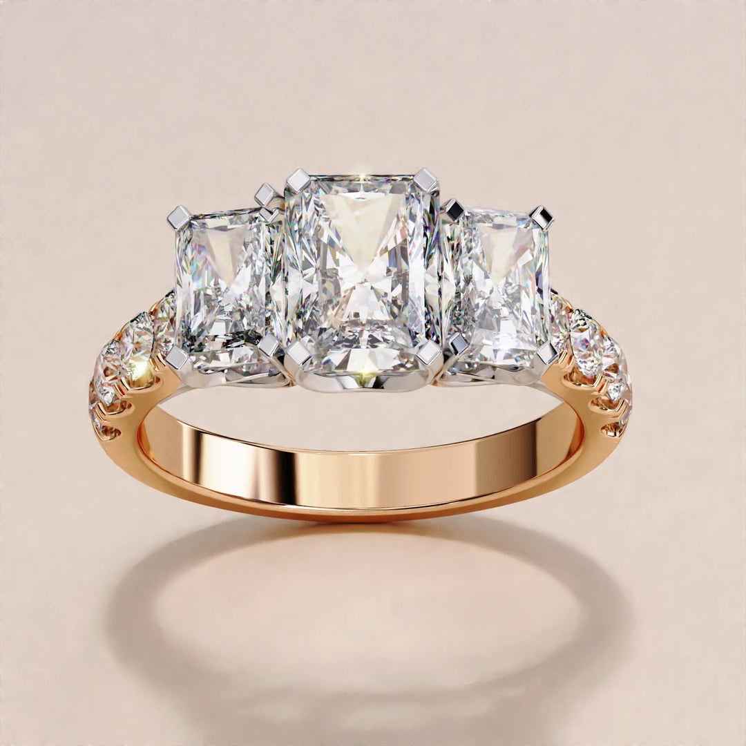 3.01 CT Radiant and Round Lab Grown Diamond Engagement Ring