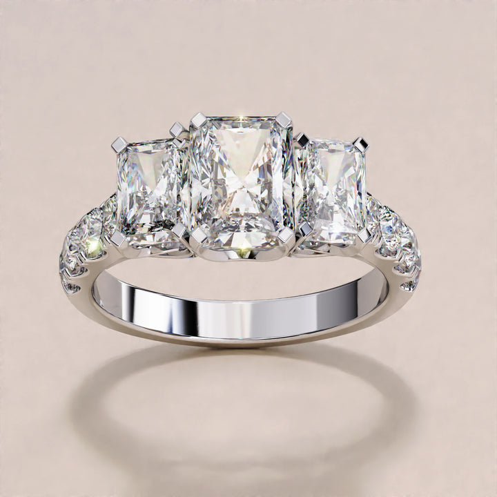 3.01 CT Radiant and Round Lab Grown Diamond Engagement Ring