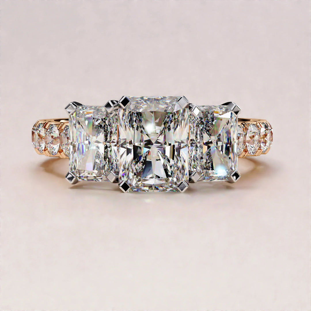 3.01 CT Radiant and Round Lab Grown Diamond Engagement Ring
