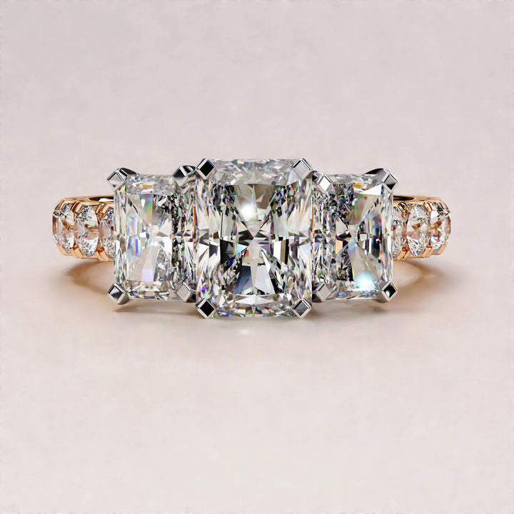 3.01 CT Radiant and Round Lab Grown Diamond Engagement Ring