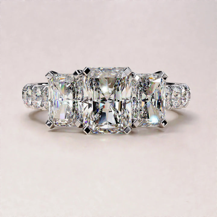 3.01 CT Radiant and Round Lab Grown Diamond Engagement Ring