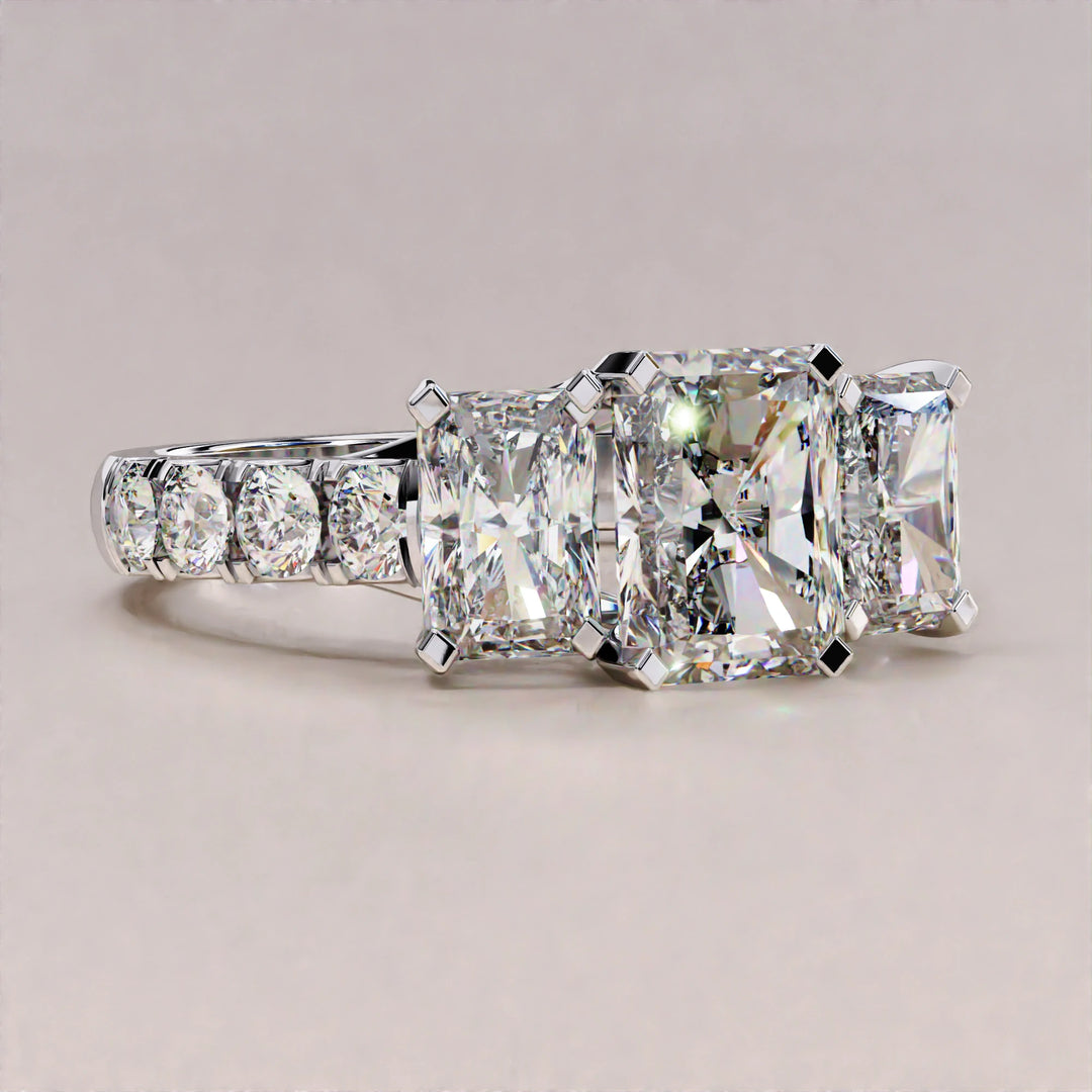 3.01 CT Radiant and Round Lab Grown Diamond Engagement Ring