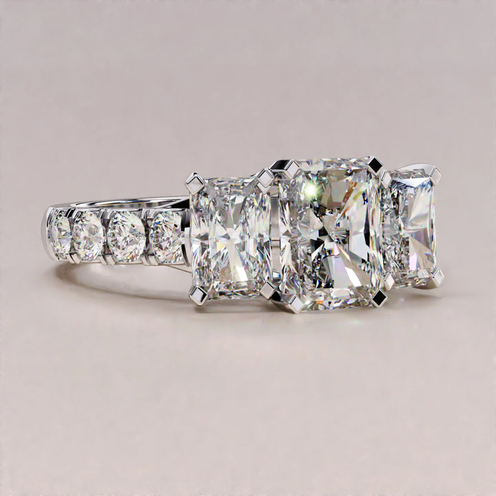 3.01 CT Radiant and Round Lab Grown Diamond Engagement Ring