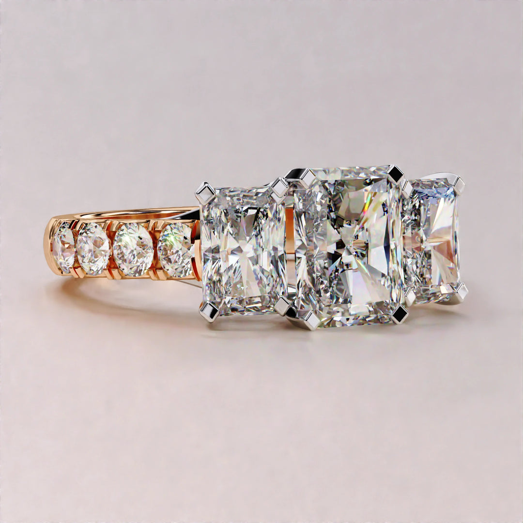 3.01 CT Radiant and Round Lab Grown Diamond Engagement Ring