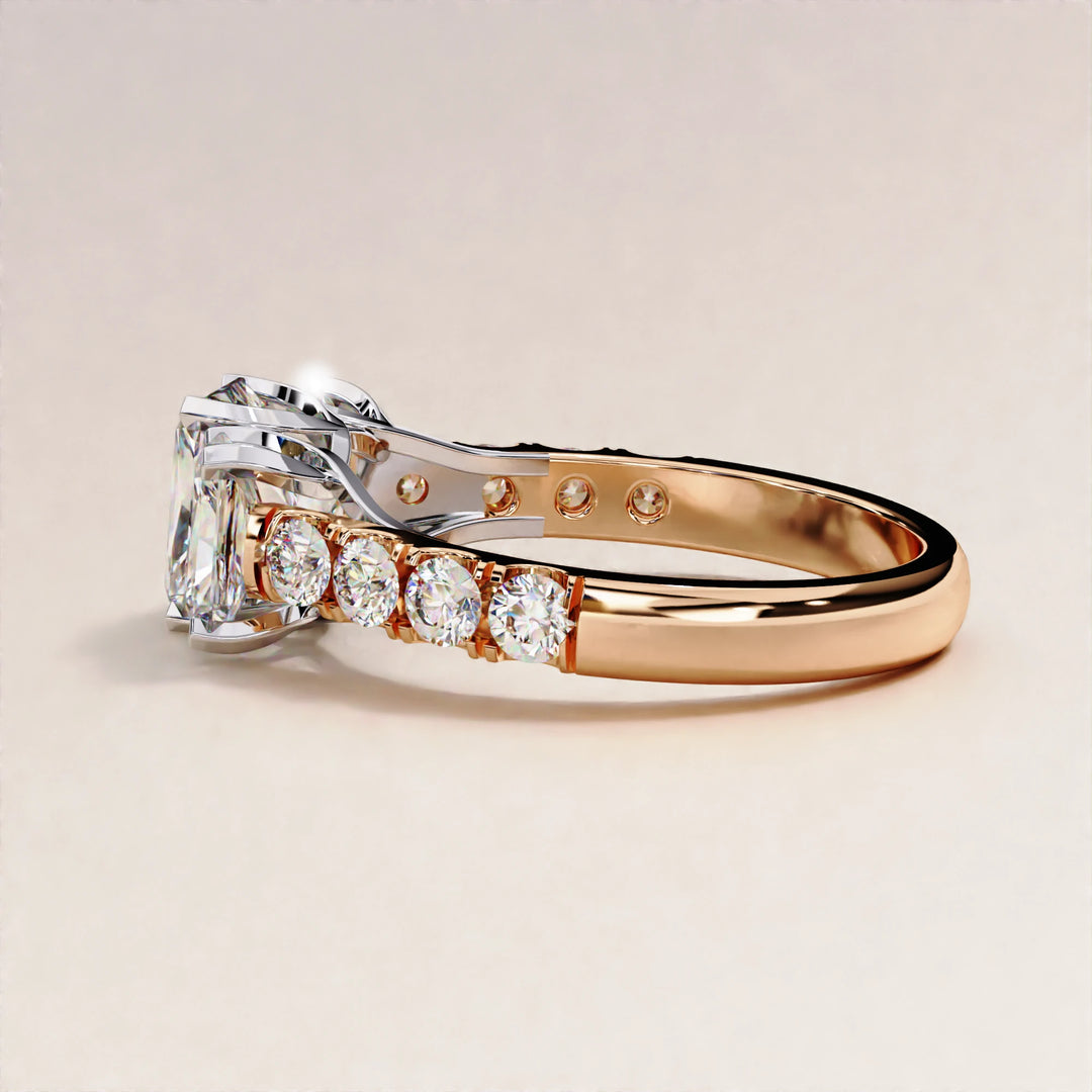 3.01 CT Radiant and Round Lab Grown Diamond Engagement Ring