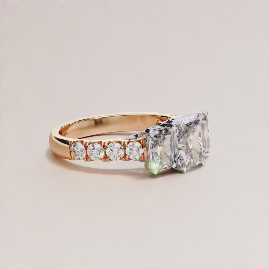 3.01 CT Radiant and Round Lab Grown Diamond Engagement Ring