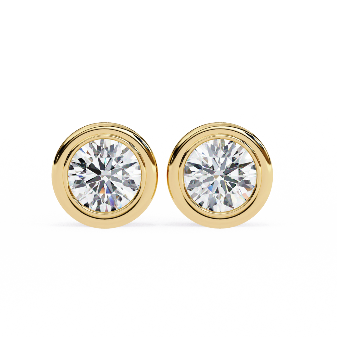 Round Cut Diamond 14K White Gold Earring, Ready To Ship Lab Grown Diamond Stud Earring, 0.5 CTW To 4 CTW Diamond Earring, Full Bezel Earring