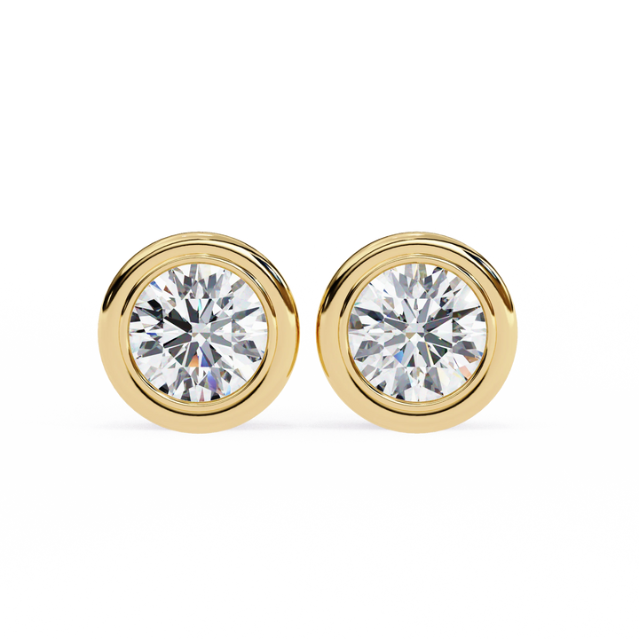 Round Cut Diamond 14K White Gold Earring, Ready To Ship Lab Grown Diamond Stud Earring, 0.5 CTW To 4 CTW Diamond Earring, Full Bezel Earring