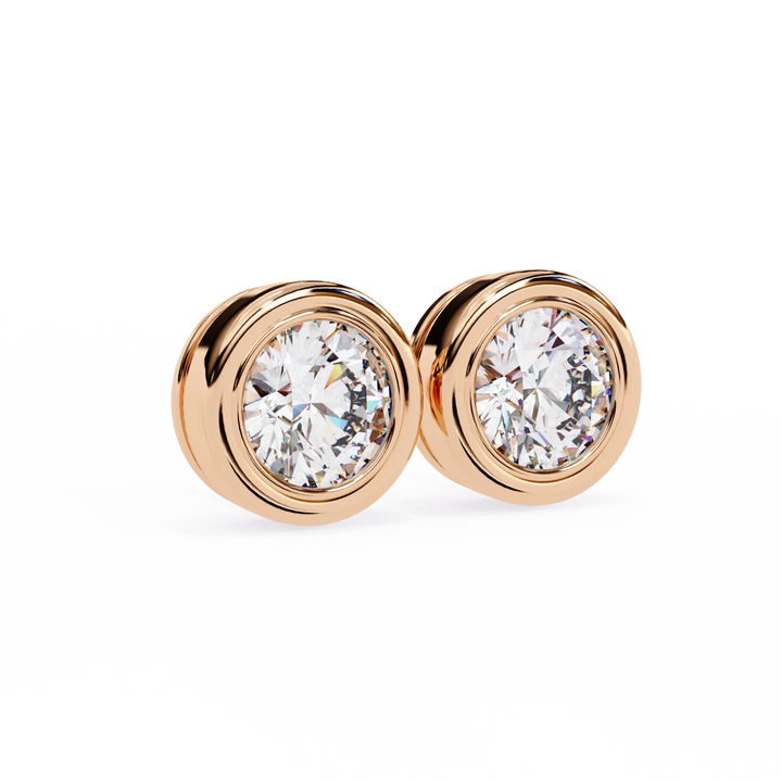 Round Cut Diamond 14K White Gold Earring, Ready To Ship Lab Grown Diamond Stud Earring, 0.5 CTW To 4 CTW Diamond Earring, Full Bezel Earring