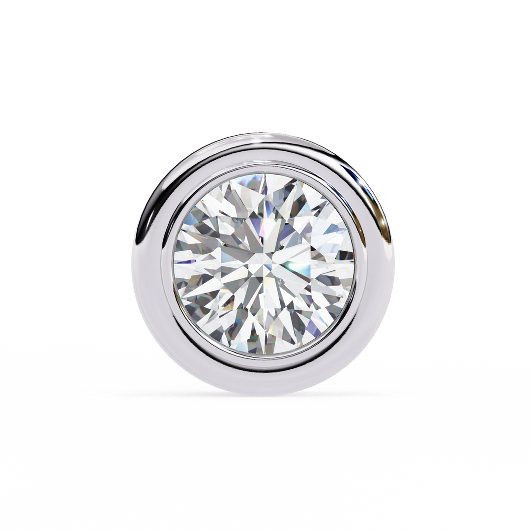 Round Cut Diamond 14K White Gold Earring, Ready To Ship Lab Grown Diamond Stud Earring, 0.5 CTW To 4 CTW Diamond Earring, Full Bezel Earring