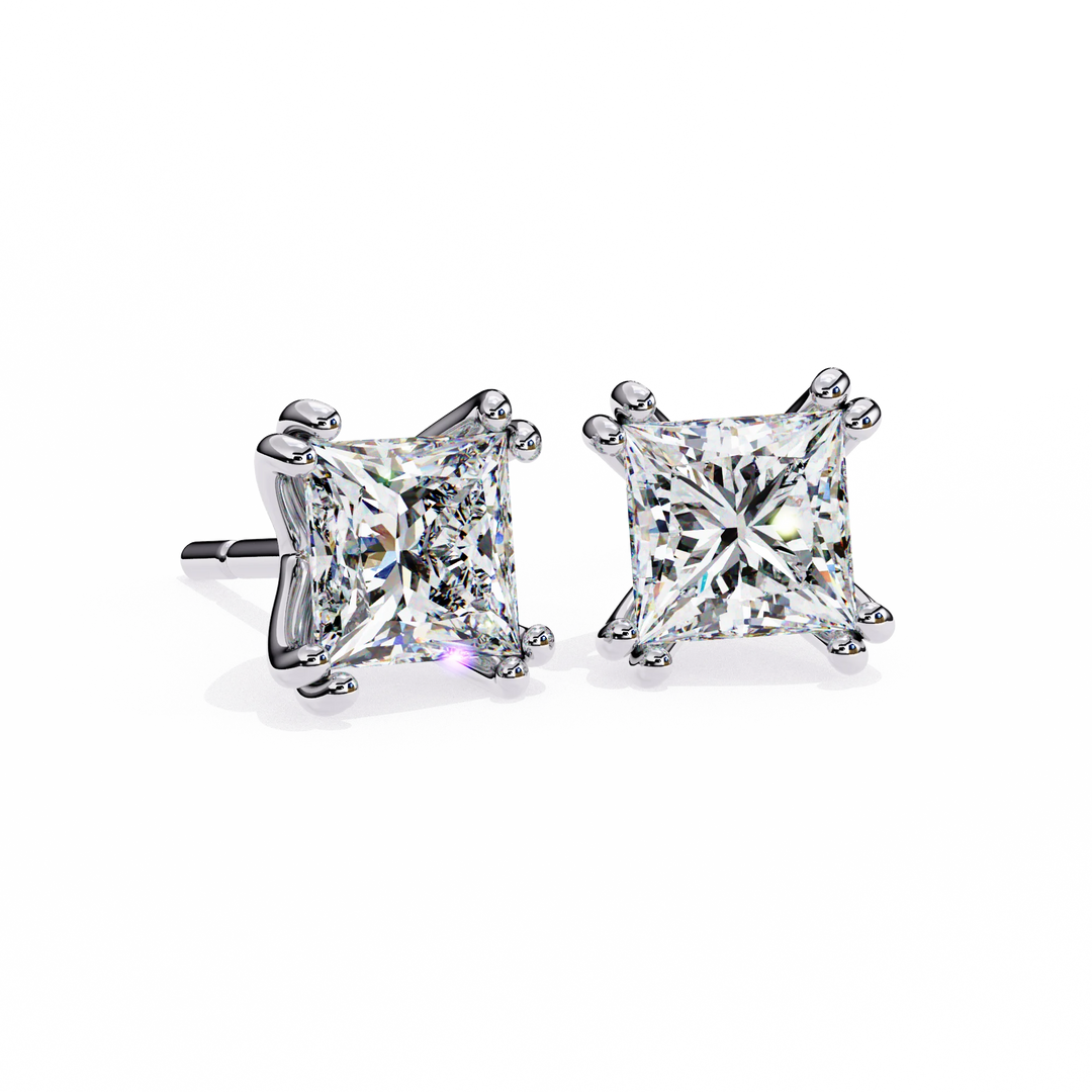  Princess Diamond Stud Earrings, EF/VS Lab Created Diamond Screw Back Earrings, Diamond Studs for Women and Girls, Wedding Earrings