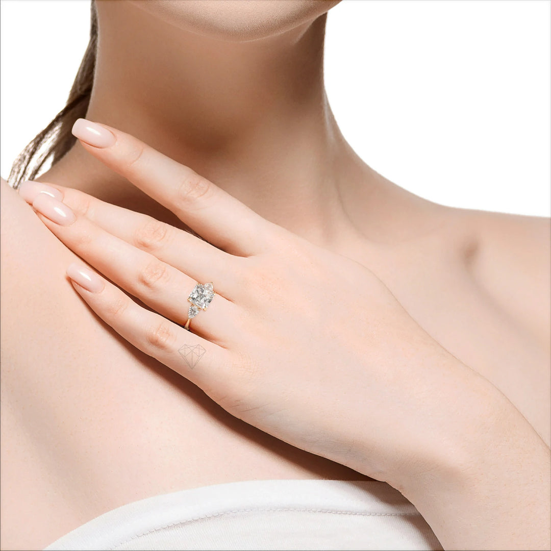 Square Radiant Cut Lab Grown Diamond Ring Three Diamond Ring