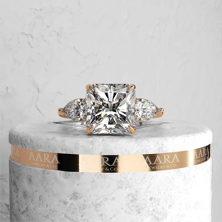 Square Radiant Cut Lab Grown Diamond Ring Three Diamond Ring