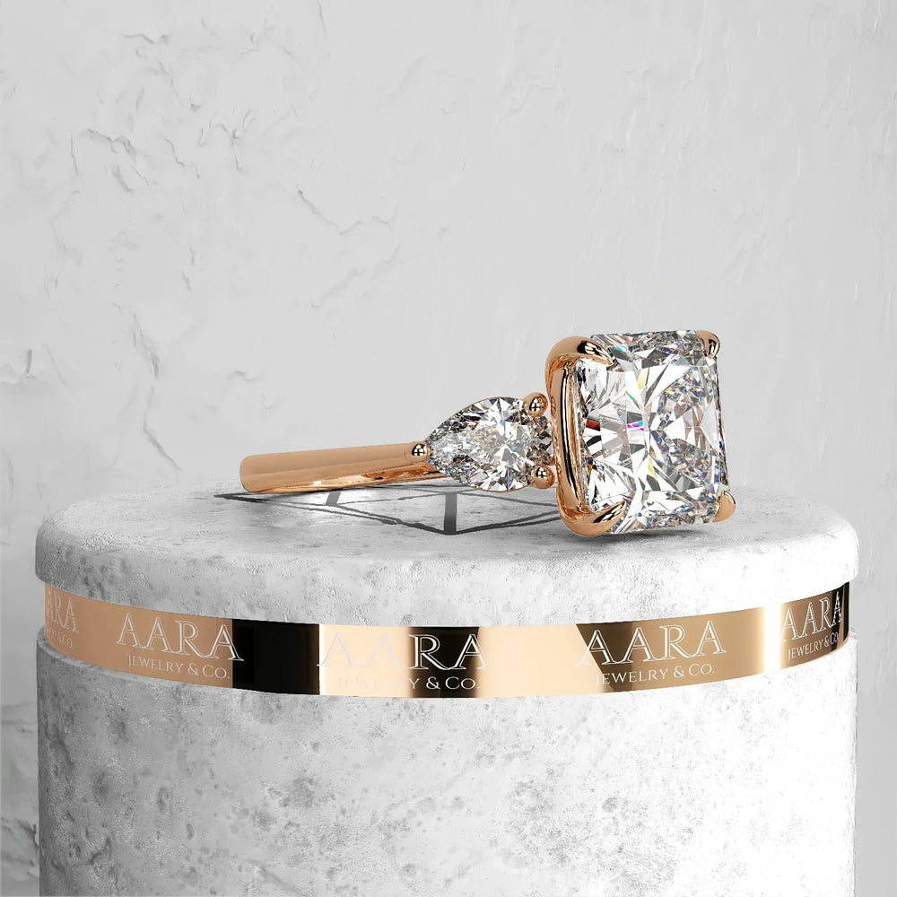 Square Radiant Cut Lab Grown Diamond Ring Three Diamond Ring