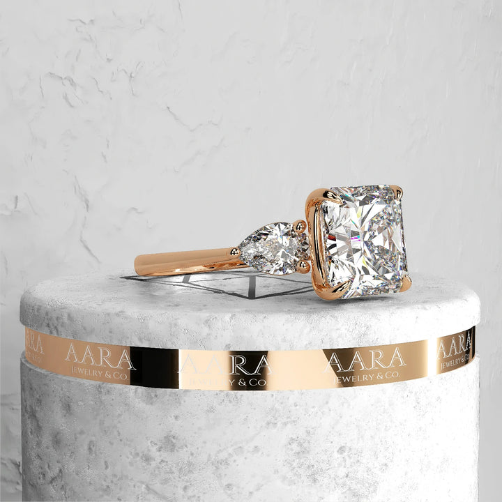 Square Radiant Cut Lab Grown Diamond Ring Three Diamond Ring