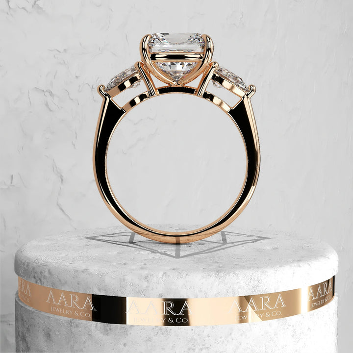 Square Radiant Cut Lab Grown Diamond Ring Three Diamond Ring