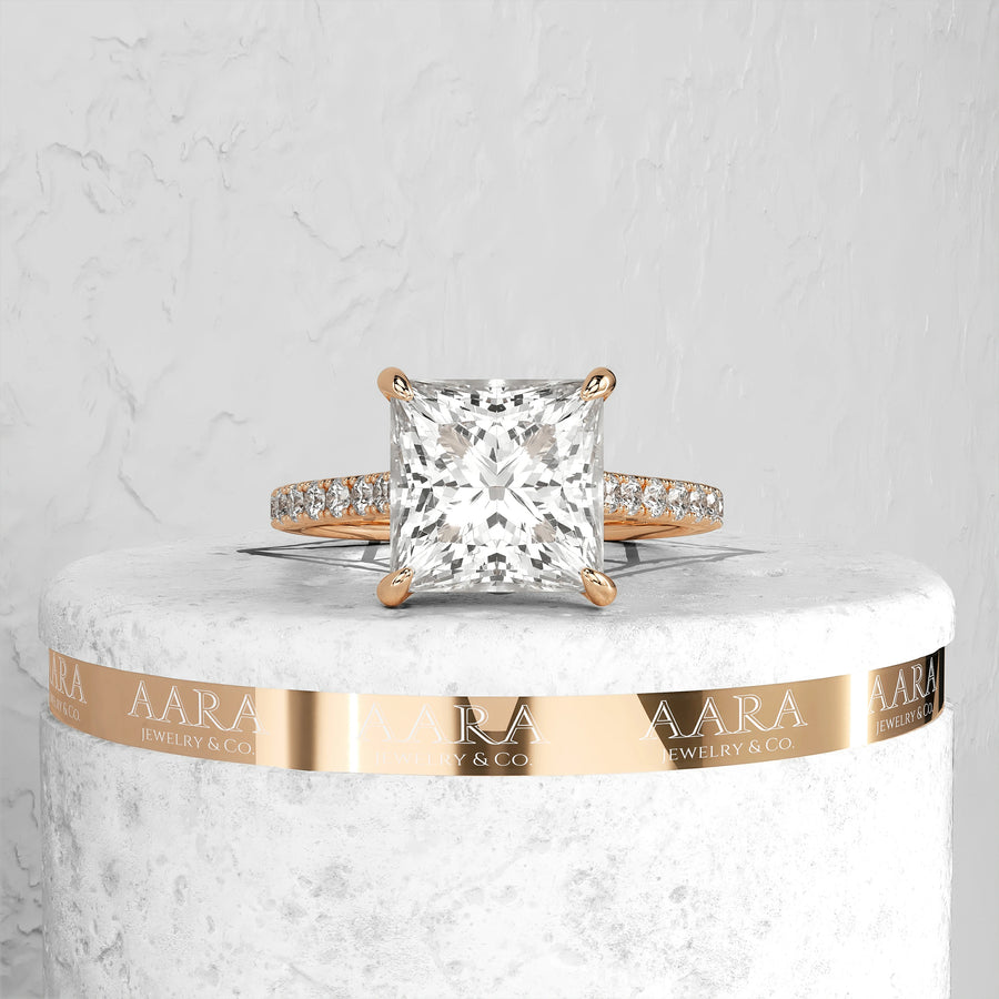 Square Lab Grown Diamond Wedding Ring for Bride Lab Crete Diamond Engagement Ring Princess Cut Diamond Anniversary Ring Unique Proposal Ring