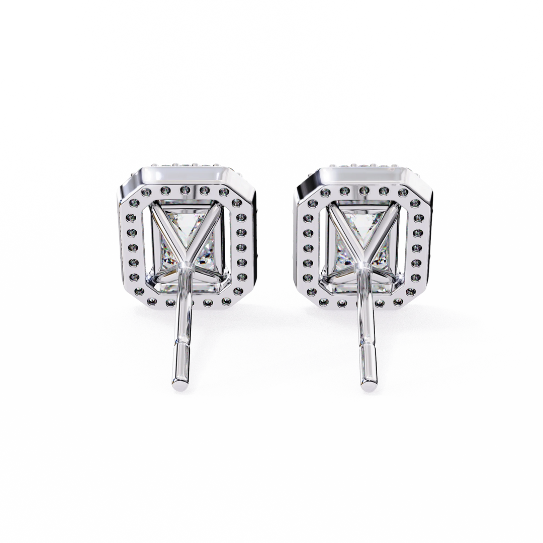 Halo Emerald Cut Lab Grown Solitaire Stud Earring