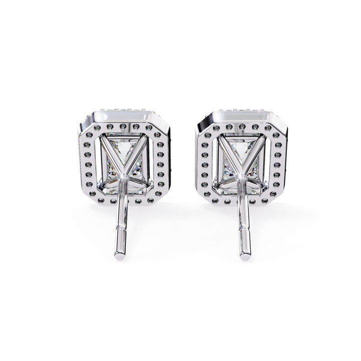 Halo Emerald Cut Lab Grown Solitaire Stud Earring