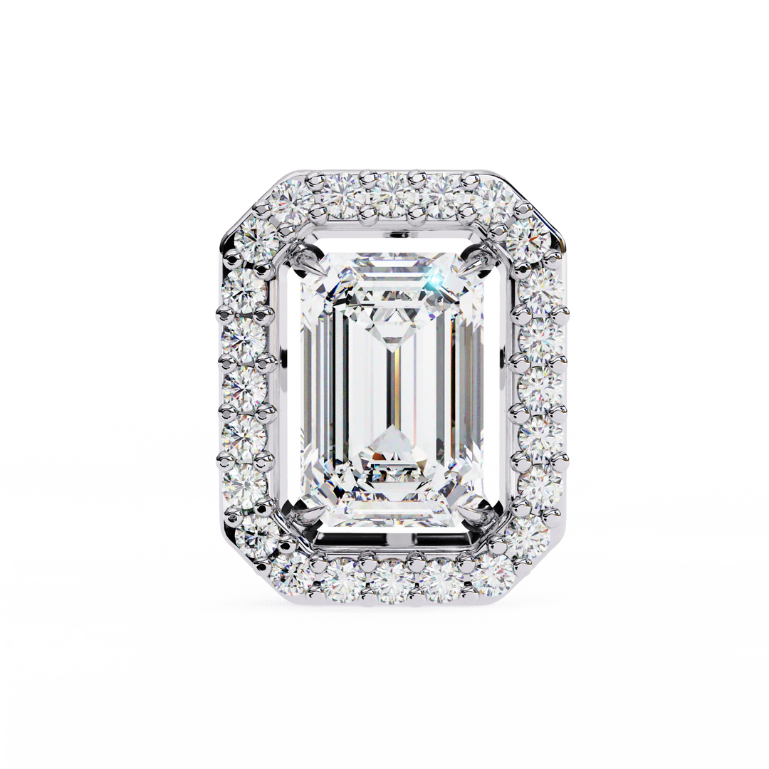 Halo Emerald Cut Lab Grown Solitaire Stud Earring