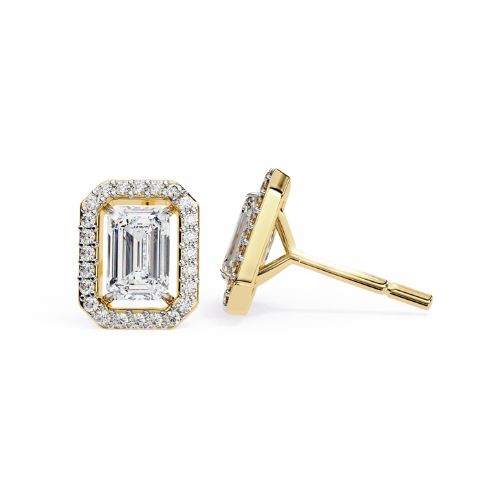 Halo Emerald Cut Lab Grown Solitaire Stud Earring