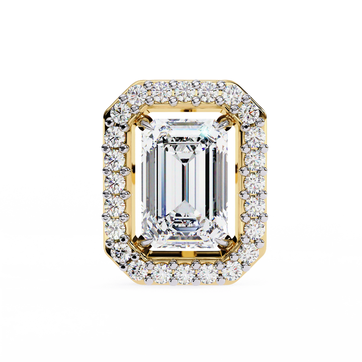 Halo Emerald Cut Lab Grown Solitaire Stud Earring