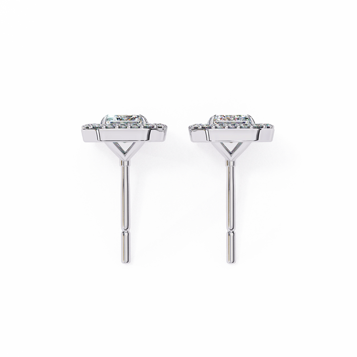 Halo Emerald Cut Lab Grown Solitaire Stud Earring