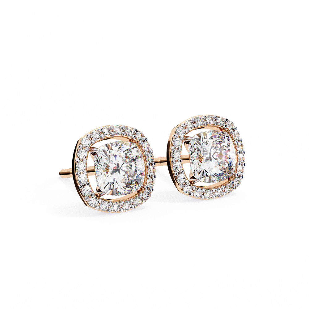 Cushion Cut lab Grown Diamond Halo Stud Earring