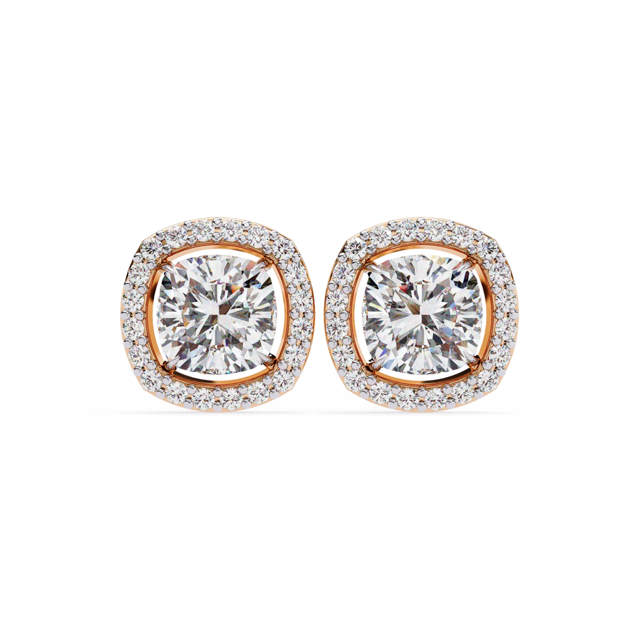 Cushion Cut lab Grown Diamond Halo Stud Earring