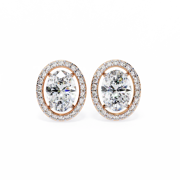 Oval Cut Lab Grown Diamond Earrings E/VVS Lab Diamond Halo Earrings