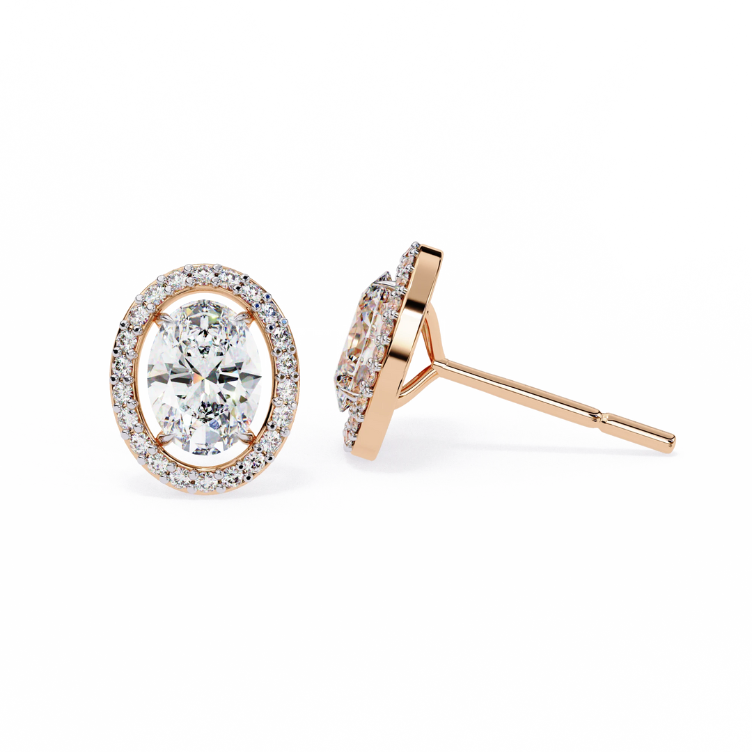 Oval Cut Lab Grown Diamond Earrings E/VVS Lab Diamond Halo Earrings