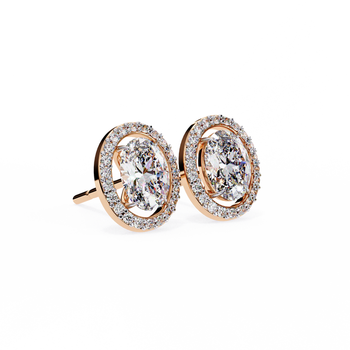 Oval Cut Lab Grown Diamond Earrings E/VVS Lab Diamond Halo Earrings