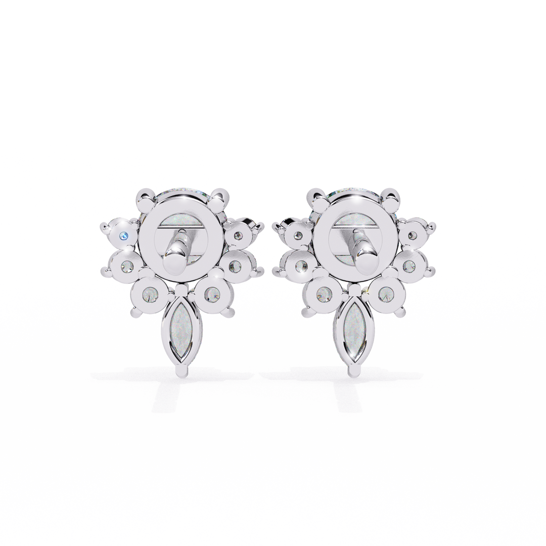 marquise& round diamond halo earrings