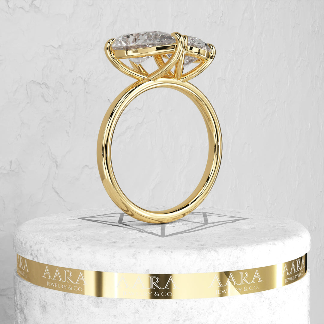 Toi Et Moi Emerald Cut and Pear Cut Lab Grown Diamond Ring, 14K Gold Toi et Moi Open Ring, Adjustable Toi Et Moi CVD Diamond Engagement Ring