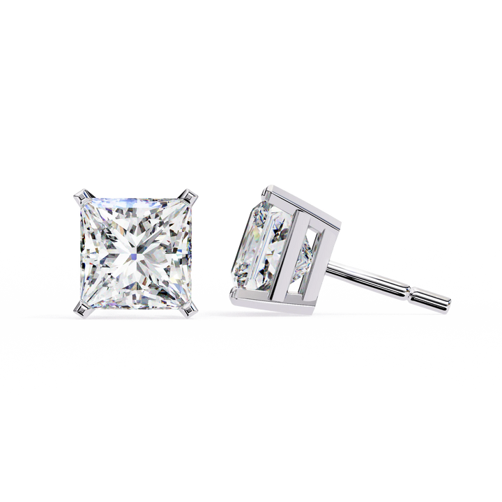  Princess Diamond Stud Earrings, EF/VS Lab Created Diamond Screw Back Earrings, Diamond Studs for Women and Girls, Wedding Earrings