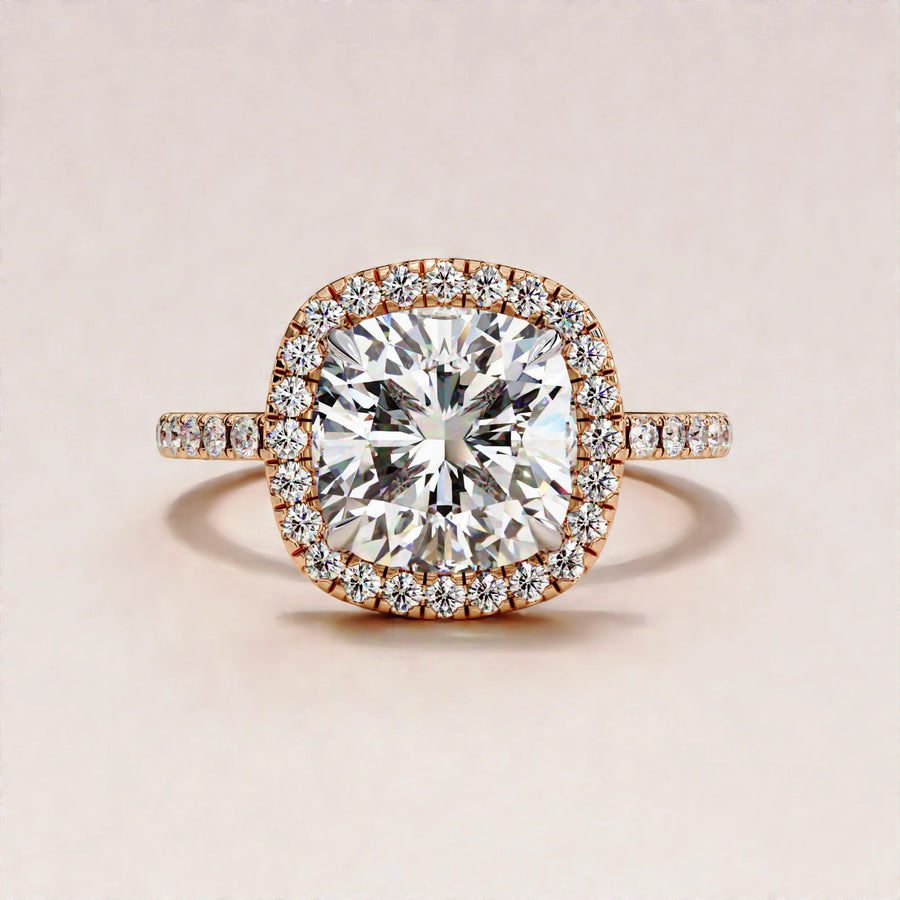 Cushion Lab Grown Diamond Engagement Ring, Round Halo Lab Created Diamond Ring, Pave Set Anniversary Ring, Wedding Ring Gift, Promise Ring
