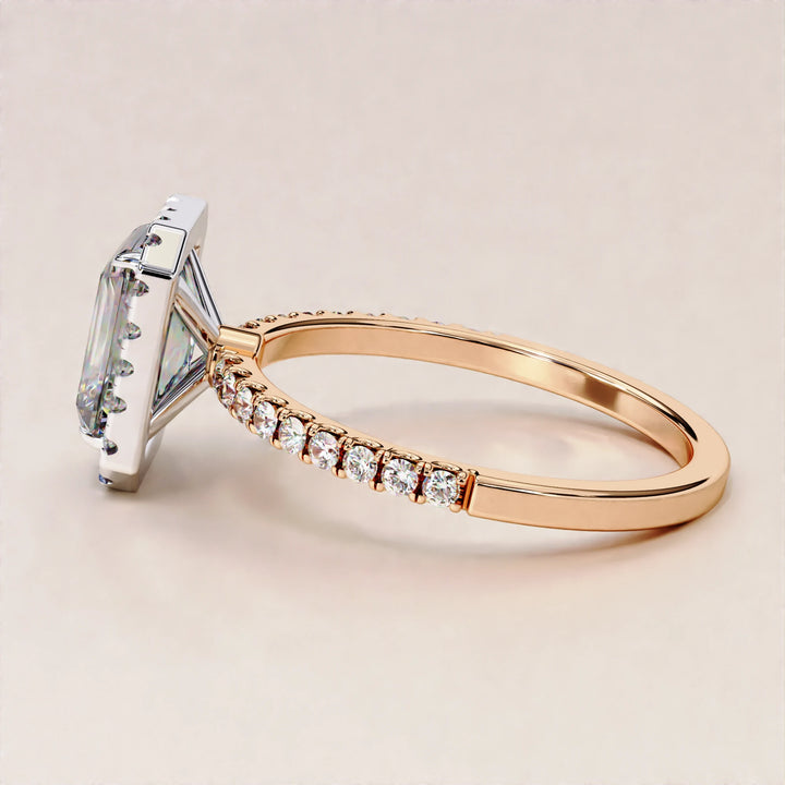 Emerald Cut Diamond Engagement Ring Genuine Lab Grown Diamond Ring Halo & Pave Setting Diamond Ring IGI Certified Diamond Anniversary Ring