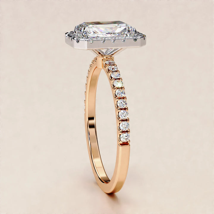 Emerald Cut Diamond Engagement Ring Genuine Lab Grown Diamond Ring Halo & Pave Setting Diamond Ring IGI Certified Diamond Anniversary Ring