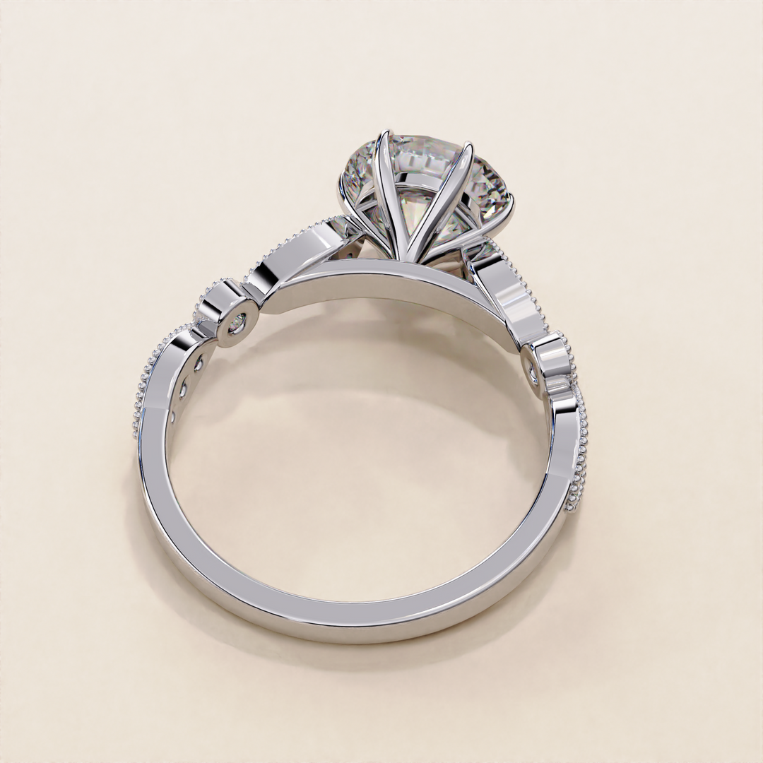 milgrain engagement ring | marquise diamond side ring | lab created solitaire
