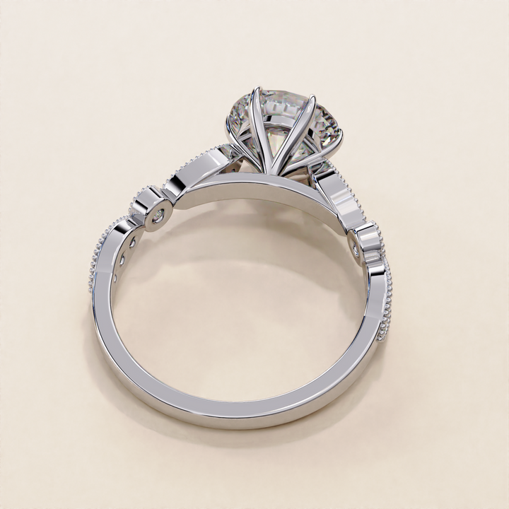 milgrain engagement ring | marquise diamond side ring | lab created solitaire
