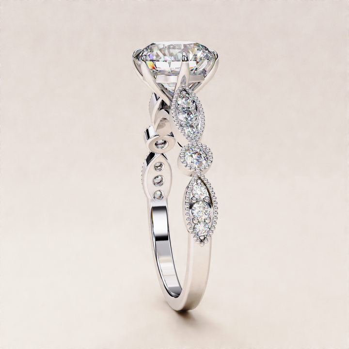 round lab grown diamond | antique style ring | sustainable diamond ring

