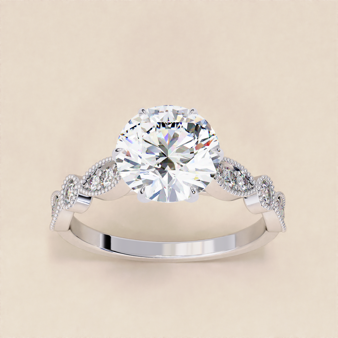 lab diamond gold ring | engagement ring with side stones | bridal ring vintage
