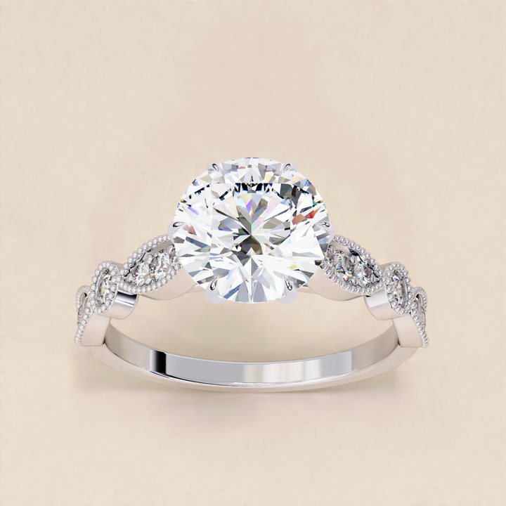 lab diamond gold ring | engagement ring with side stones | bridal ring vintage
