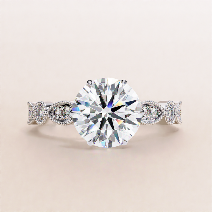 custom lab diamond ring | vintage milgrain ring | recycled gold engagement
