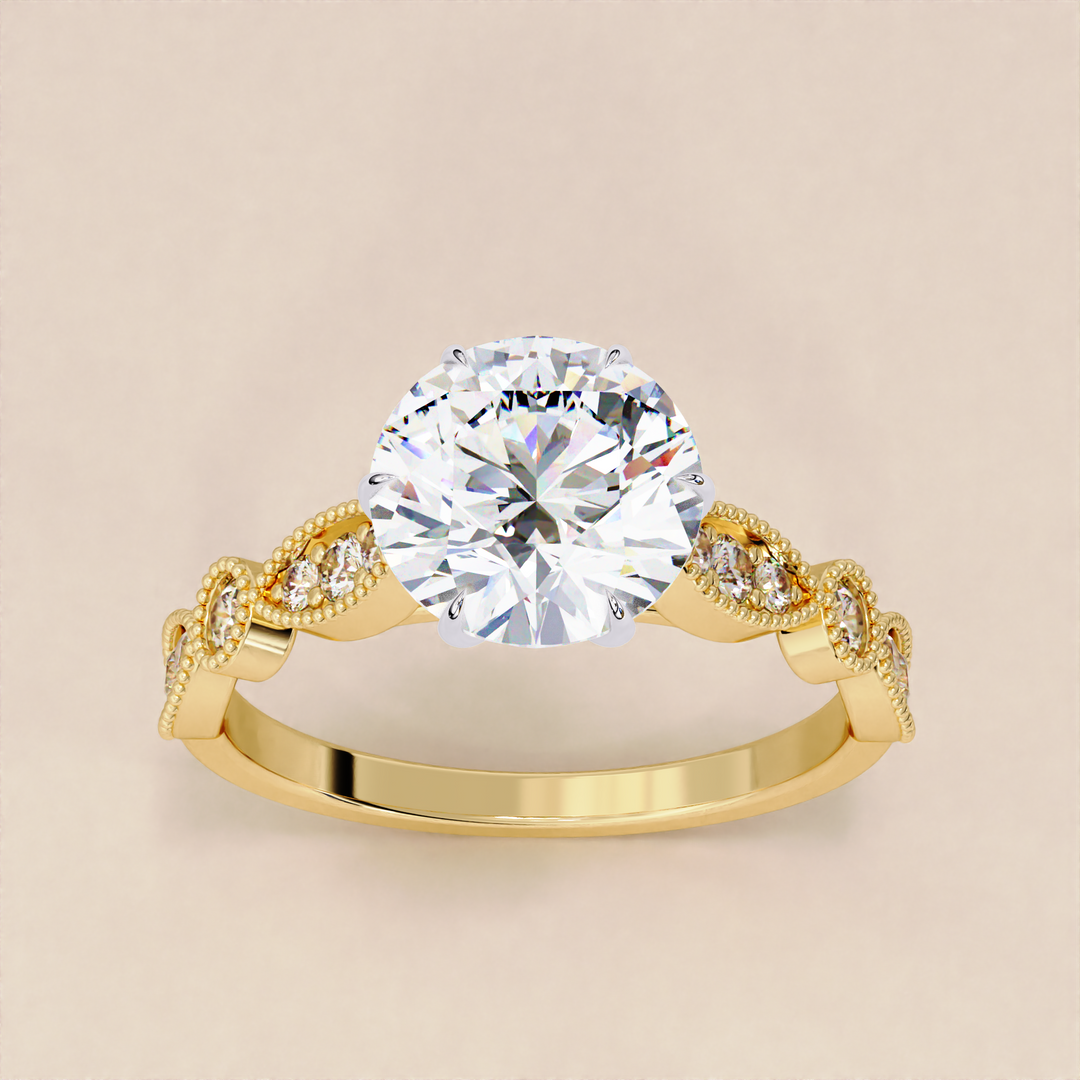 side stone engagement ring | intricate gold lab ring | true vintage style

